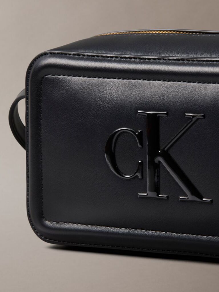 Black Embossed Monogram Logo Camera Bag  Women