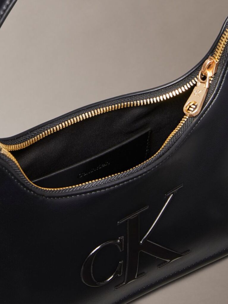 Black Embossed Monogram Logo Shoulder Bag  Women