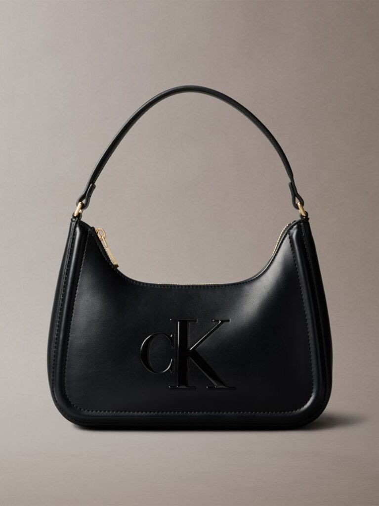 Black Embossed Monogram Logo Shoulder Bag  Women