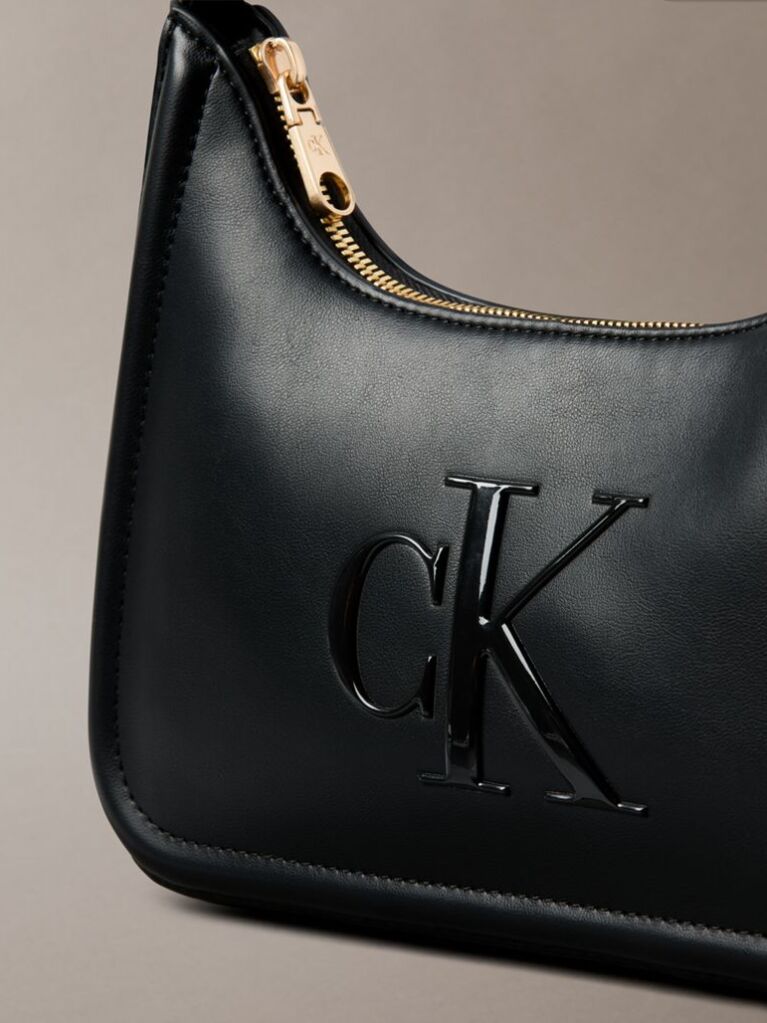 Black Embossed Monogram Logo Shoulder Bag  Women