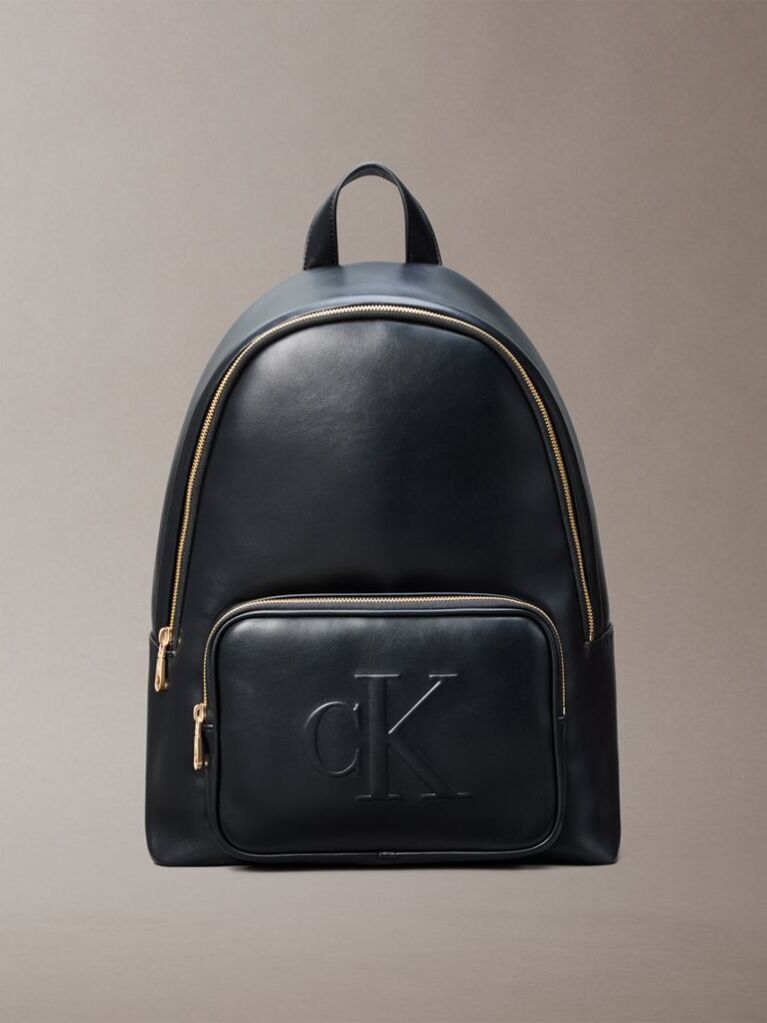 Black Embossed Monogram Logo Backpack  Women