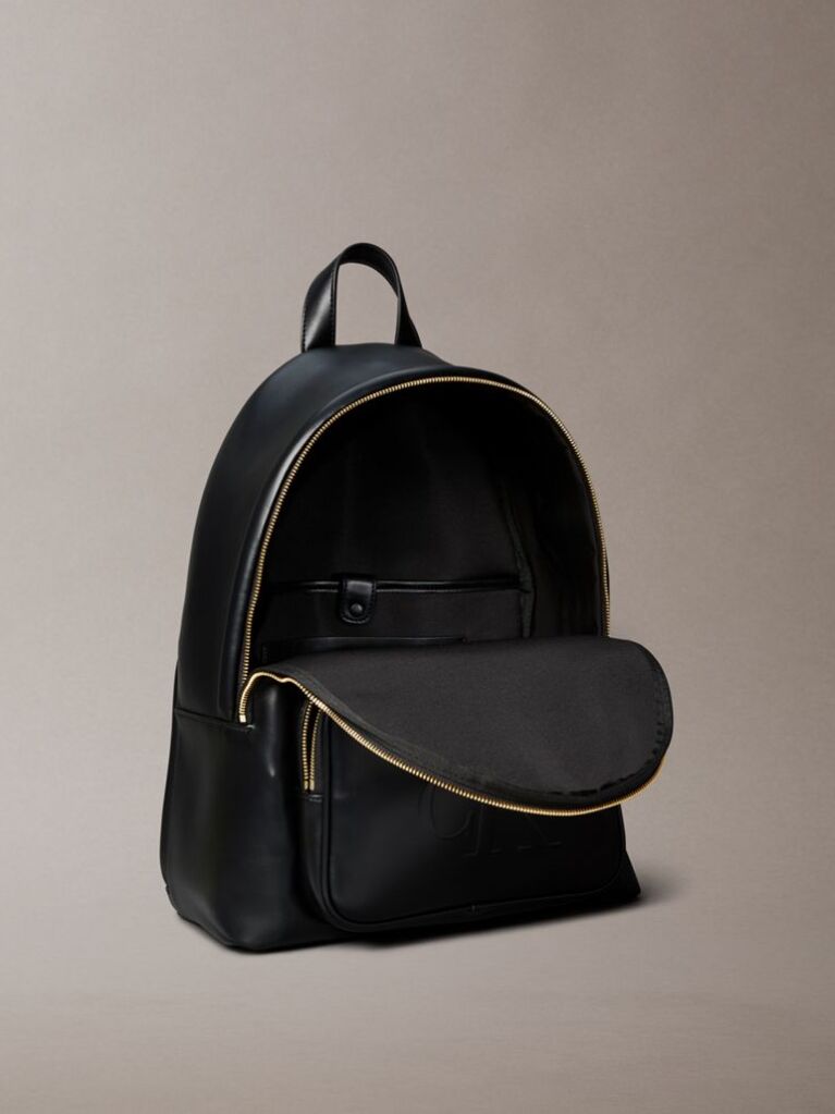 Black Embossed Monogram Logo Backpack  Women