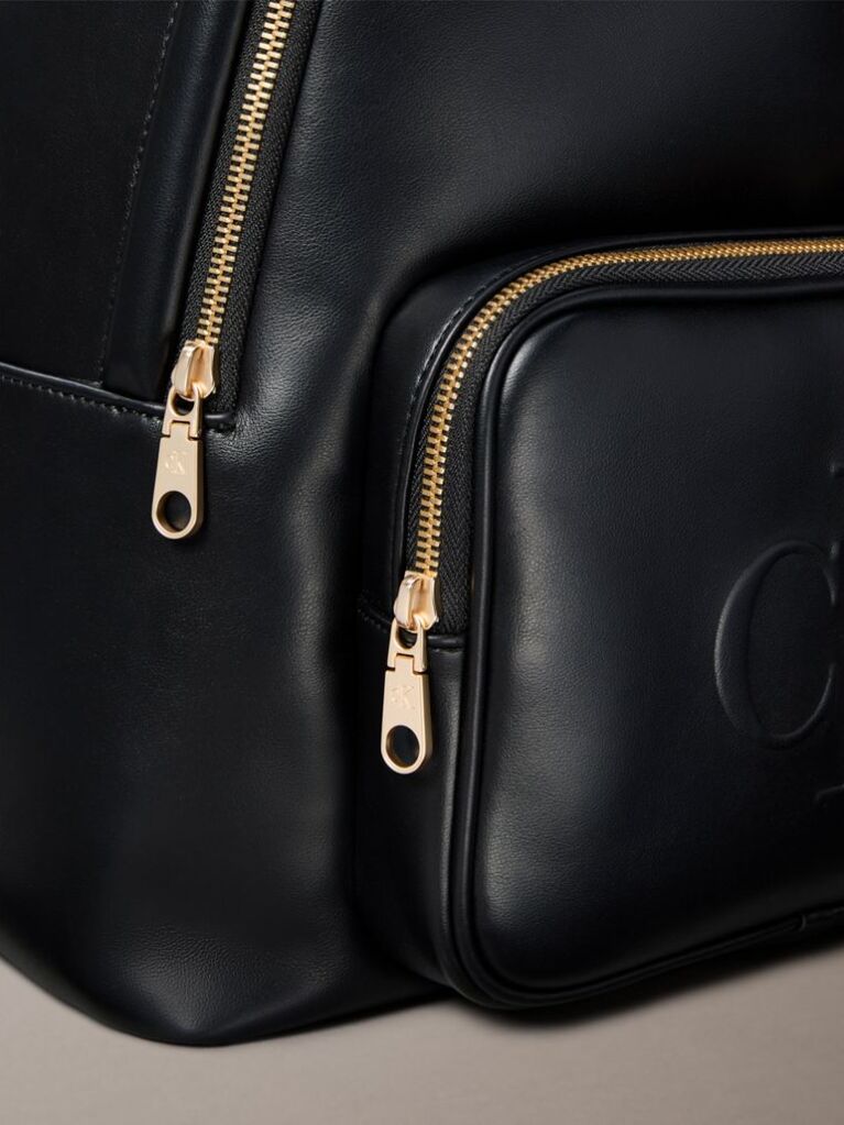 Black Embossed Monogram Logo Backpack  Women