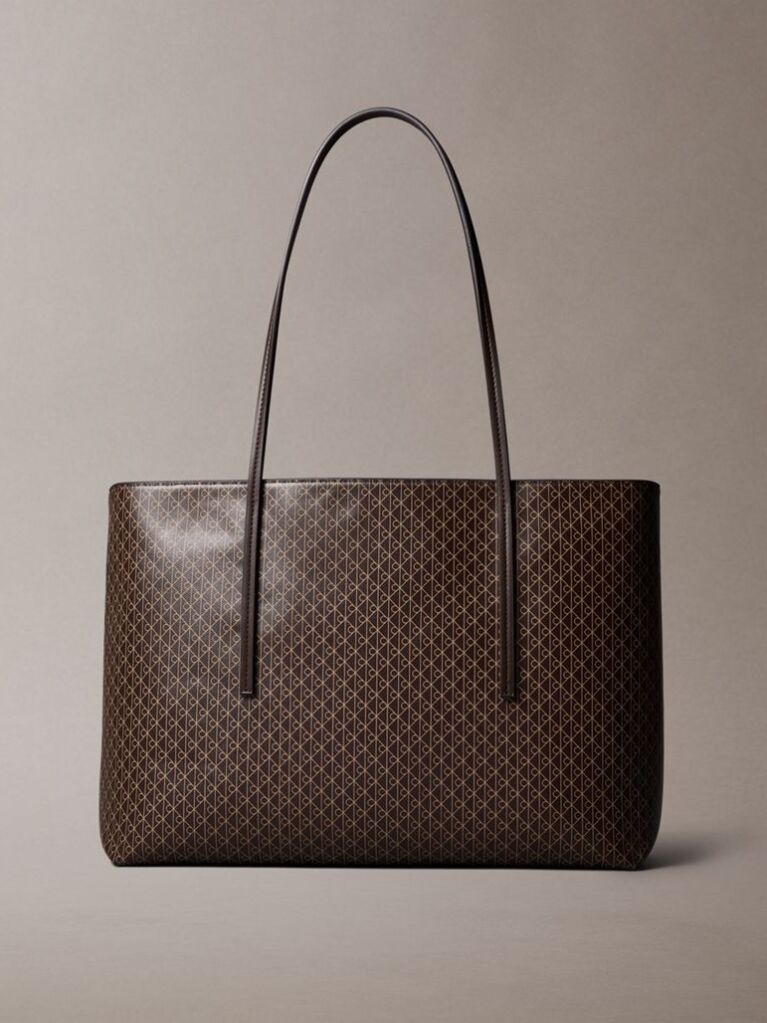 Brown Allover Monogram Logo Tote Bag with Pouch  Women