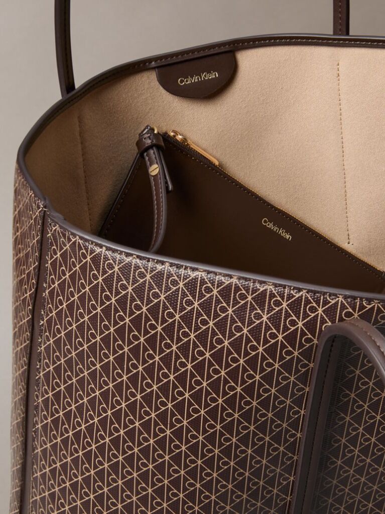 Brown Allover Monogram Logo Tote Bag with Pouch  Women