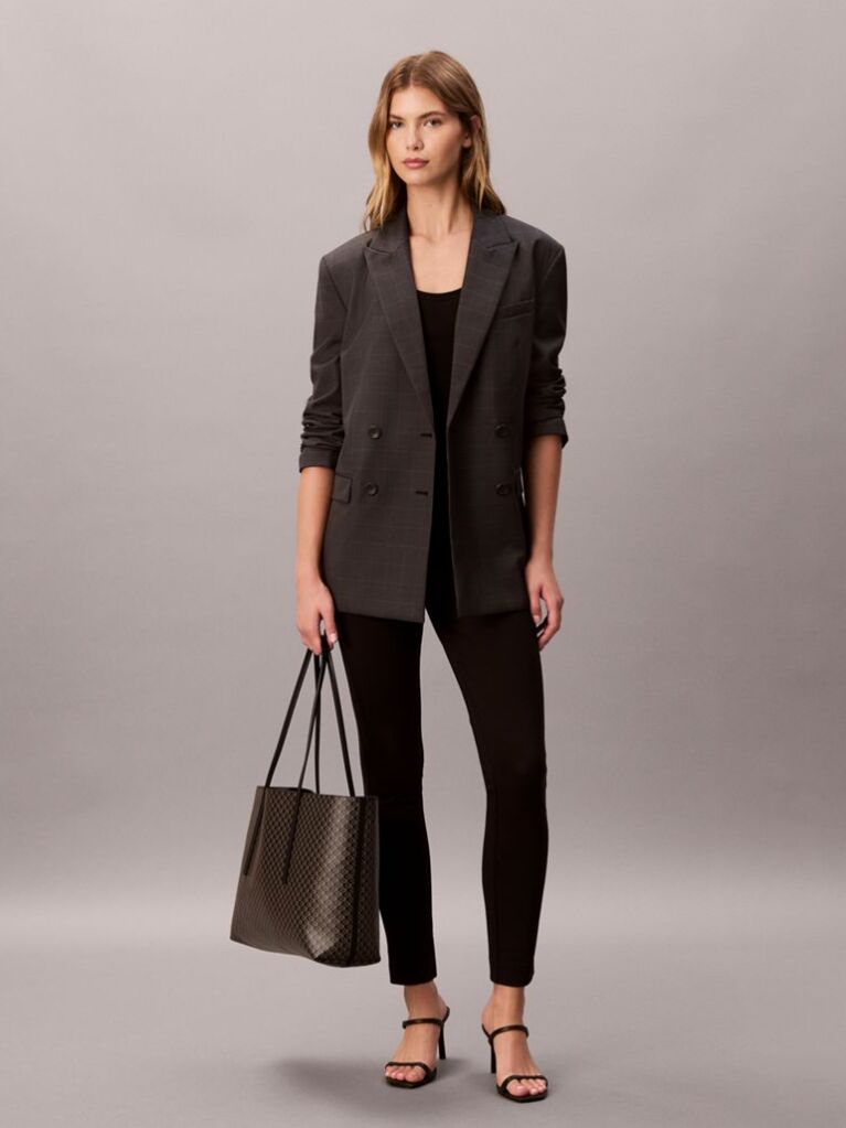 Black Allover Monogram Logo Tote Bag with Pouch  Women