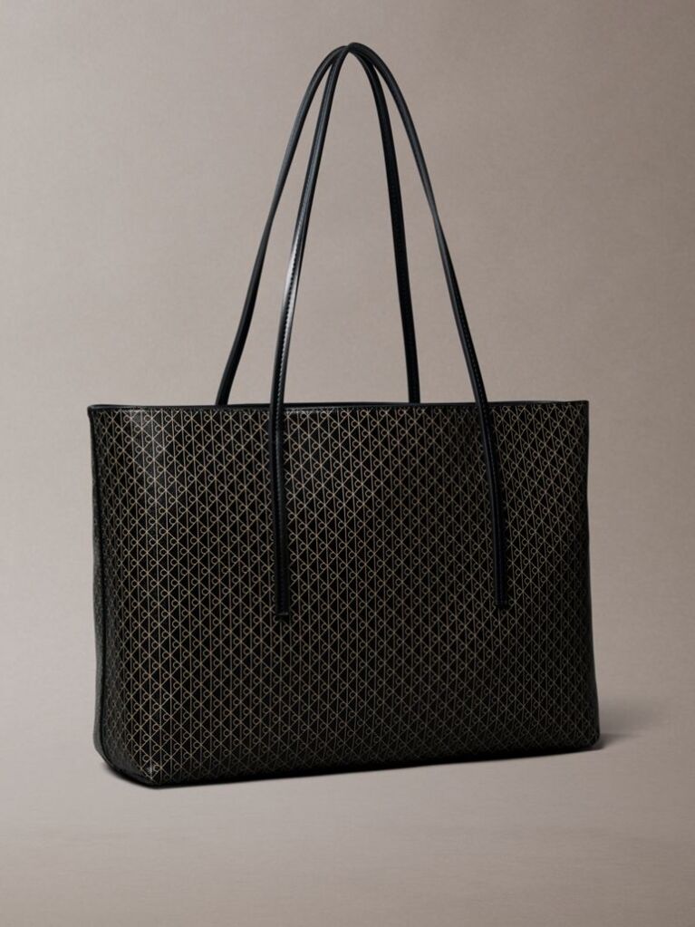 Black Allover Monogram Logo Tote Bag with Pouch  Women