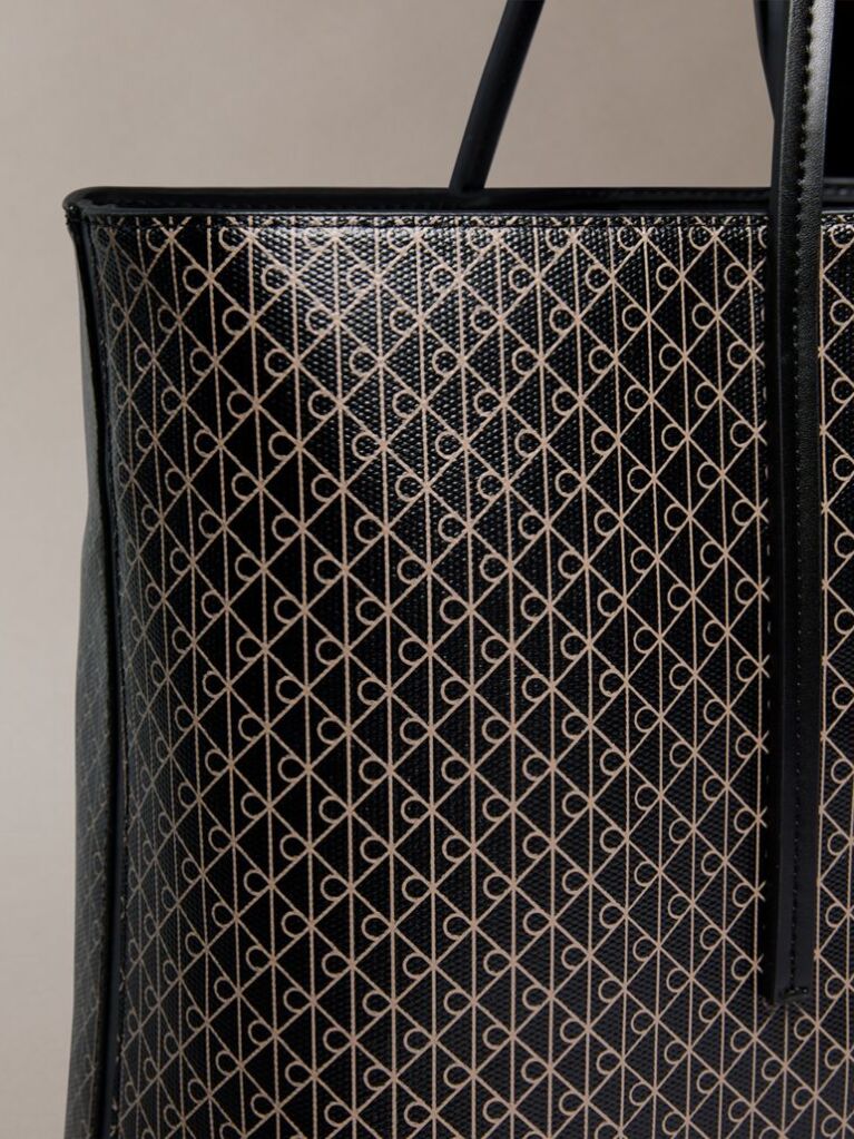 Black Allover Monogram Logo Tote Bag with Pouch  Women