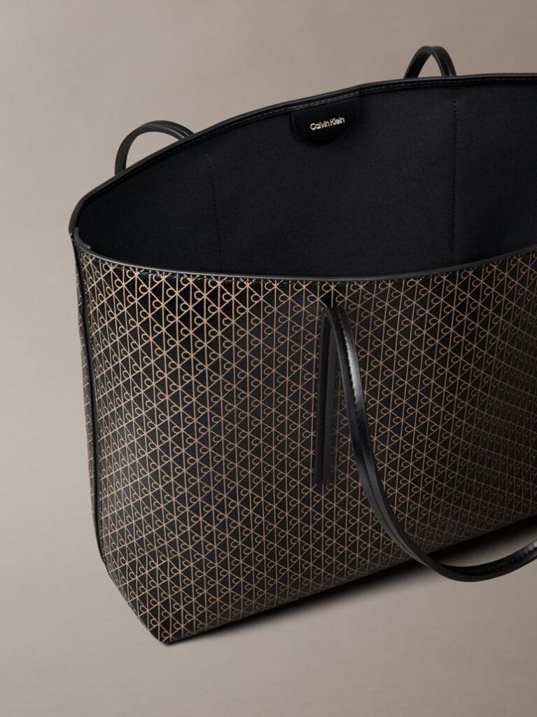 Black Allover Monogram Logo Tote Bag with Pouch  Women