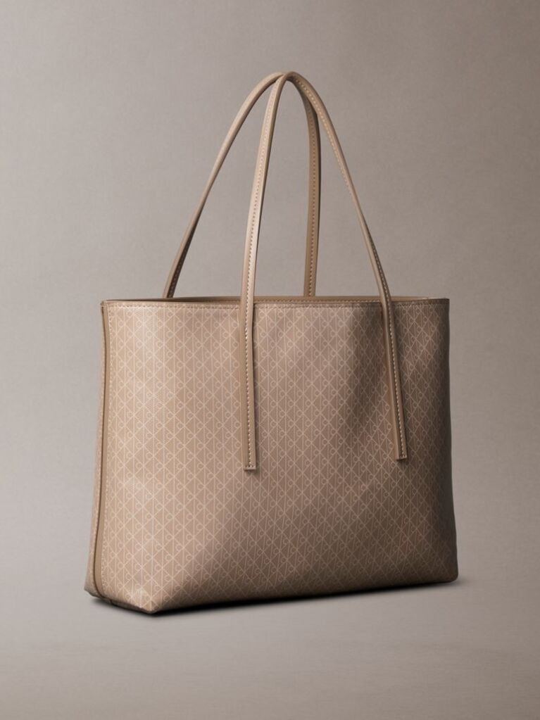 Beige Coated Emblem Small Tote Bag  Women
