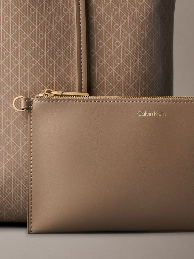 Beige Coated Emblem Small Tote Bag  Women