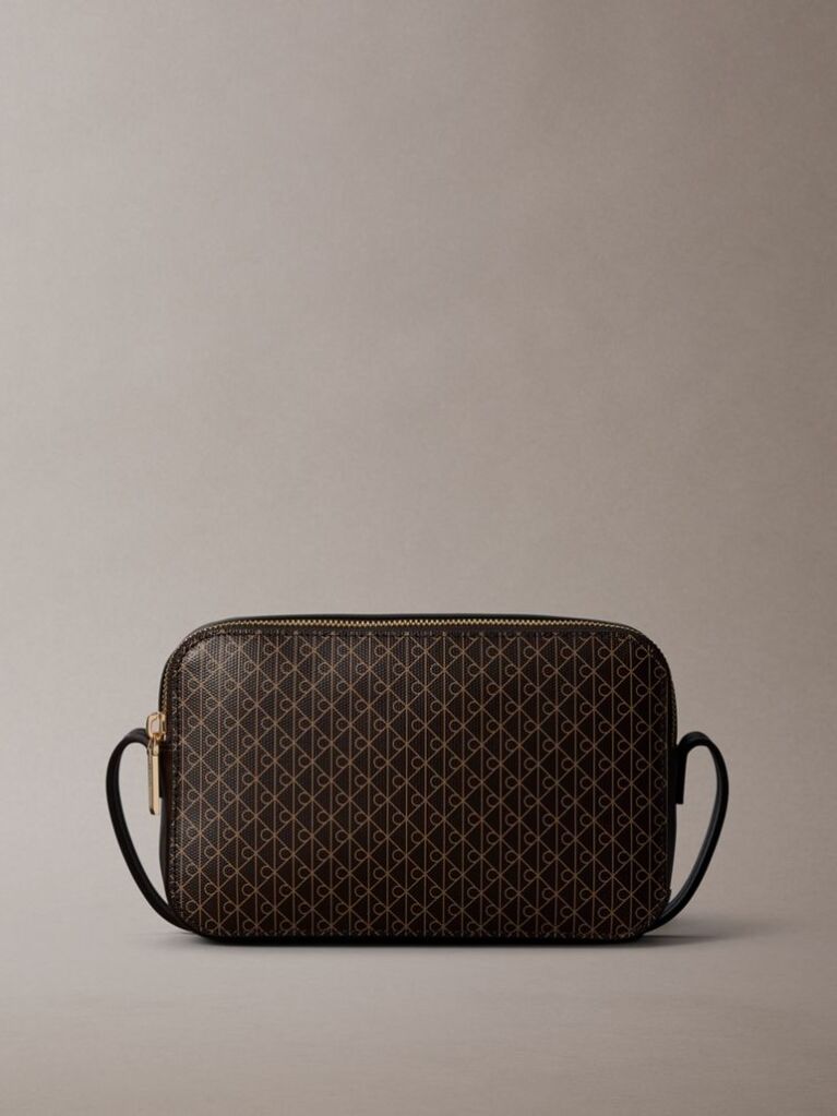 Brown Allover Monogram Logo Camera Bag  Women