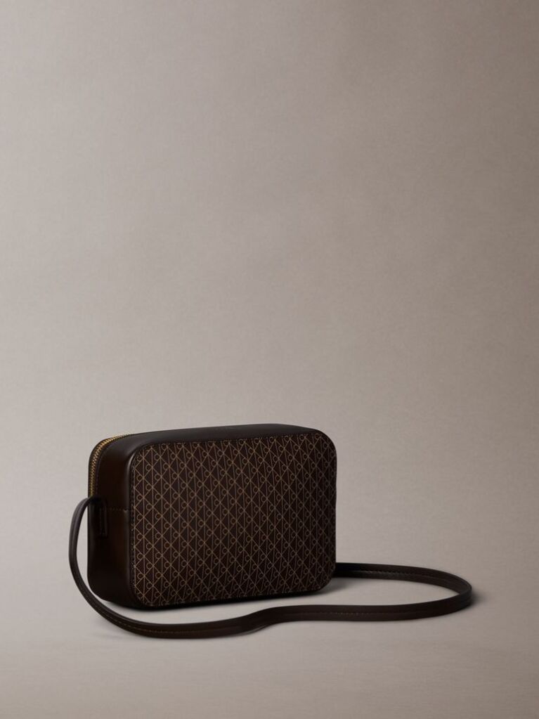 Brown Allover Monogram Logo Camera Bag  Women