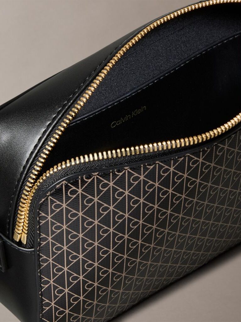 Black Allover Monogram Logo Camera Bag  Women