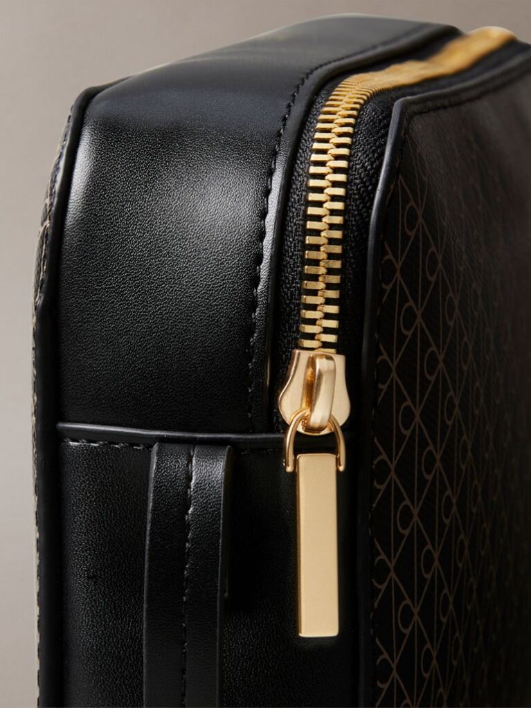 Black Allover Monogram Logo Camera Bag  Women