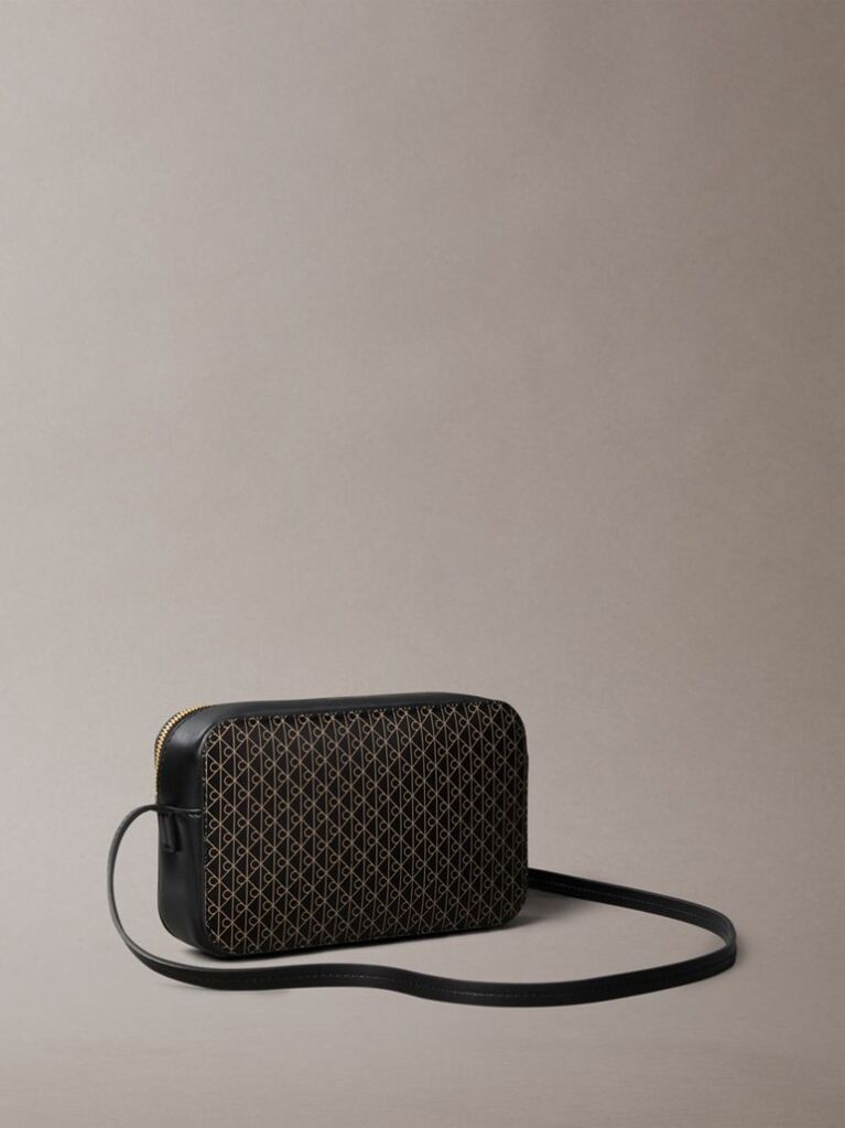 Black Allover Monogram Logo Camera Bag  Women
