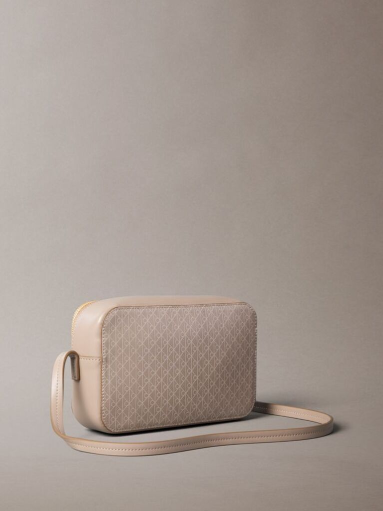 Beige Allover Monogram Logo Camera Bag  Women