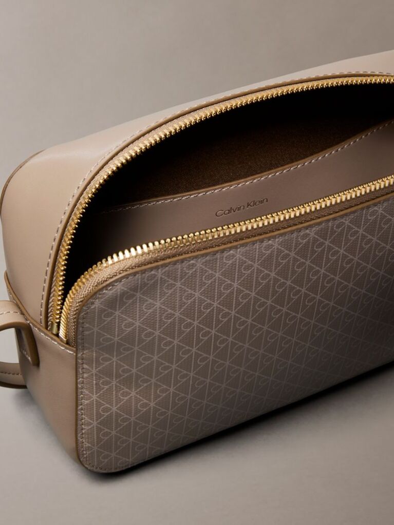 Beige Allover Monogram Logo Camera Bag  Women