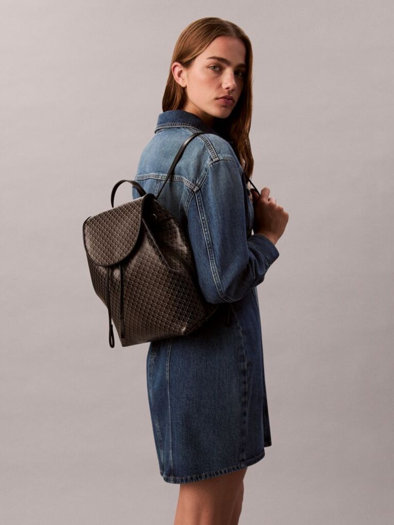 Black Allover Monogram Logo Backpack  Women