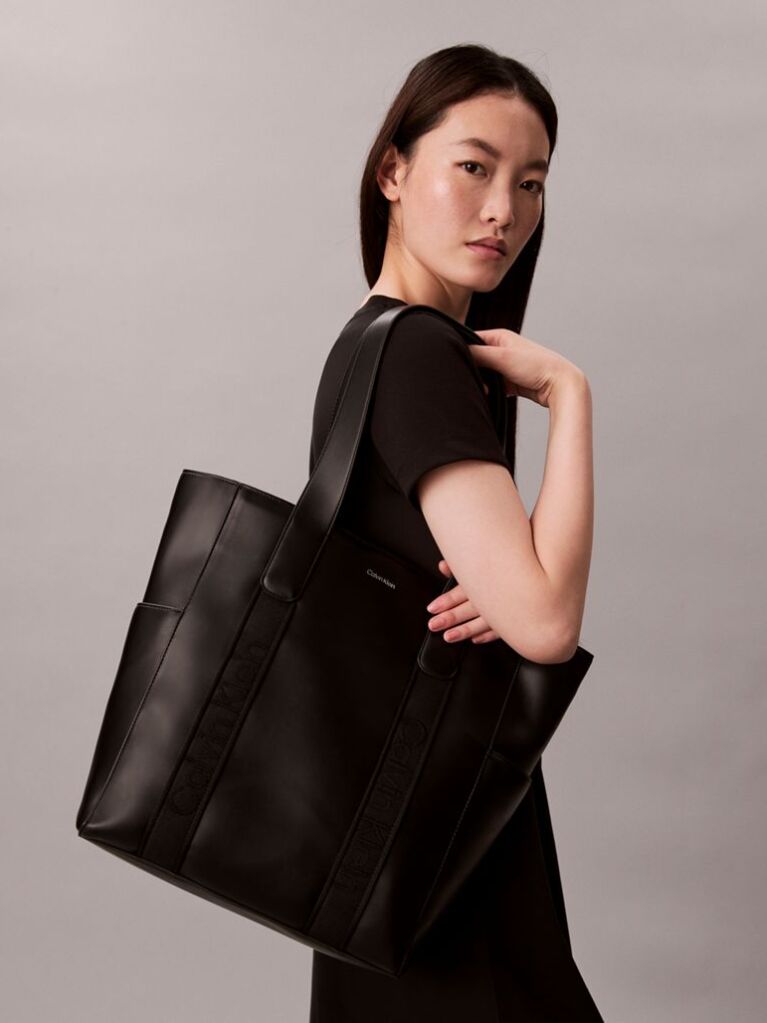 Black Jacquard Logo Laptop Tote Bag  Women