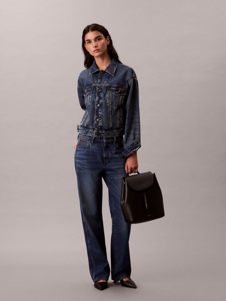 Black Foil Logo Flap Backpack  Women