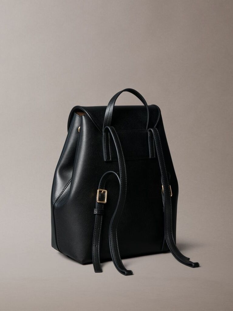 Black Foil Logo Flap Backpack  Women