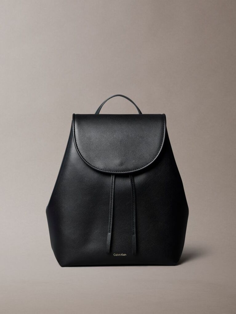Black Foil Logo Flap Backpack  Women