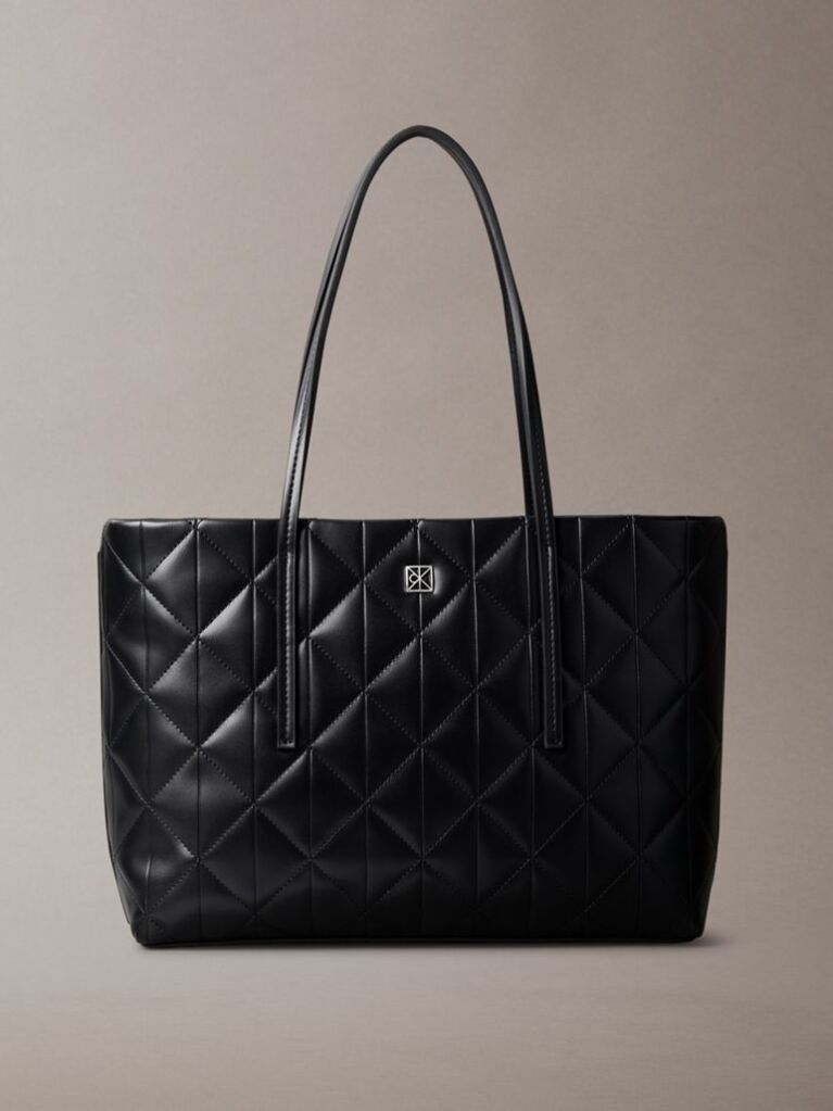 Black Quilted Emblem Logo Small Tote Bag  Women