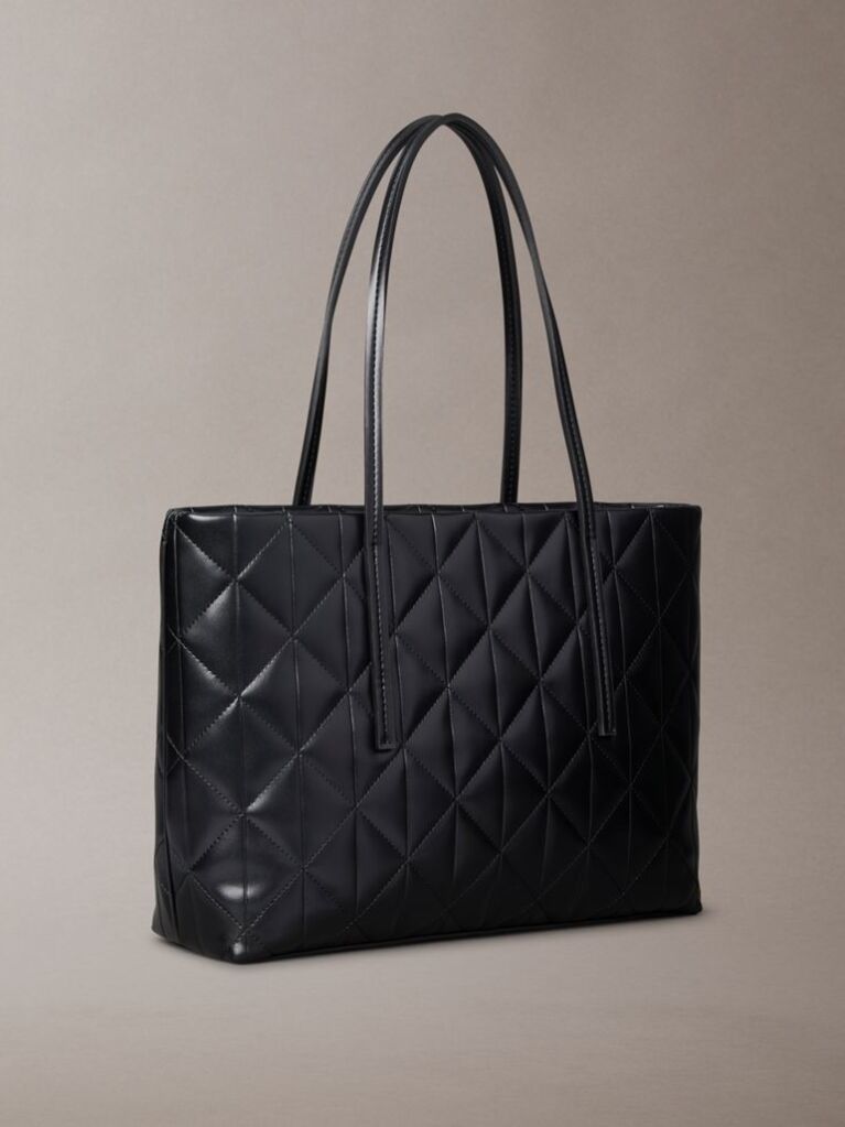 Black Quilted Emblem Logo Small Tote Bag  Women