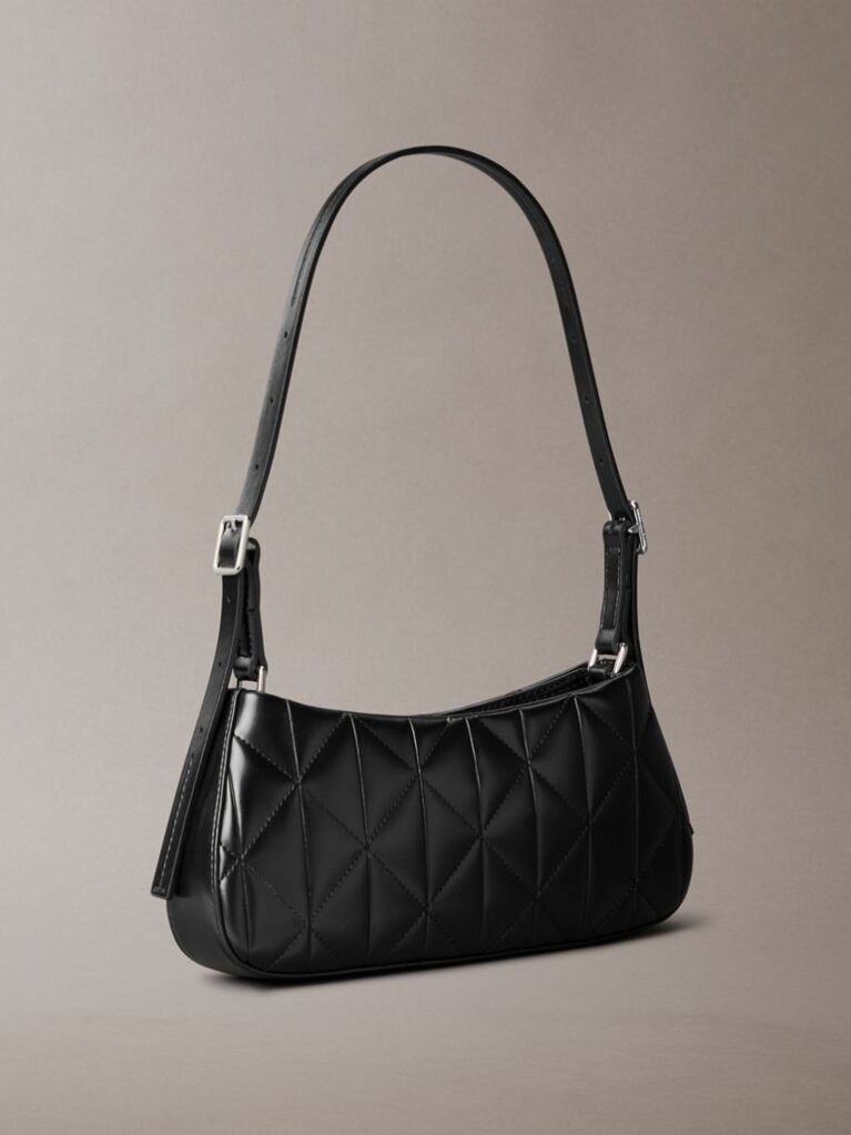 Black Quilted Emblem Logo Small Shoulder Bag  Women
