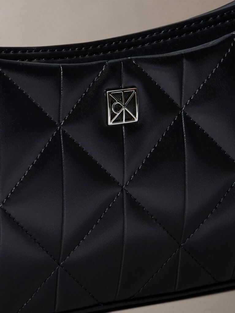 Black Quilted Emblem Logo Small Shoulder Bag  Women
