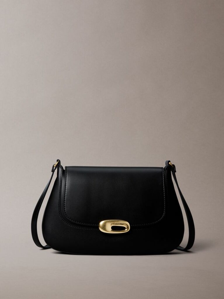 Black Engraved Medium Flap Crossbody Bag  Women