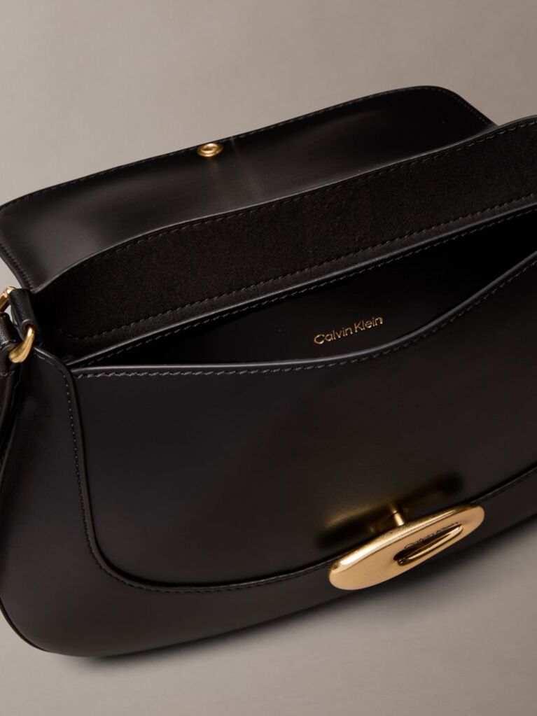 Black Engraved Medium Flap Crossbody Bag  Women