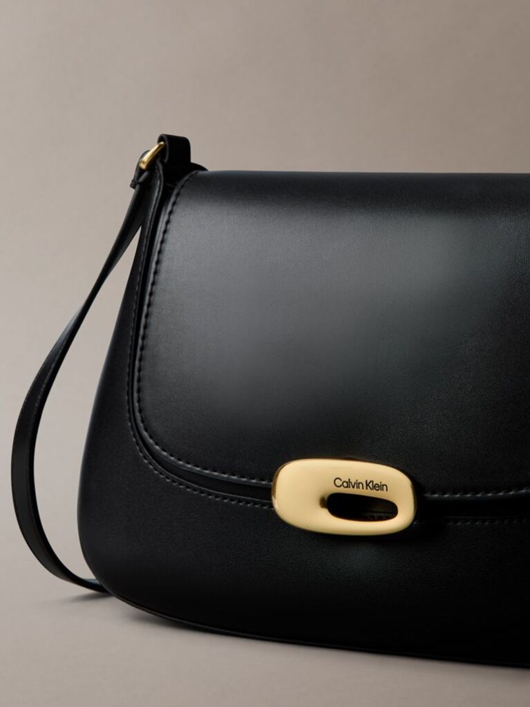 Black Engraved Medium Flap Crossbody Bag  Women