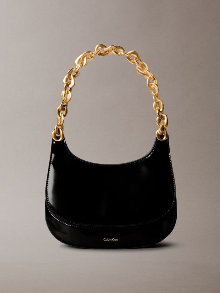 Black Engraved Linked Chain Shoulder Bag  Women