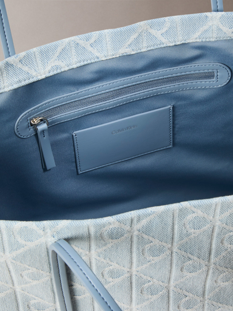 Denim Large Denim Jacquard Tote Bag with Pouch  Women