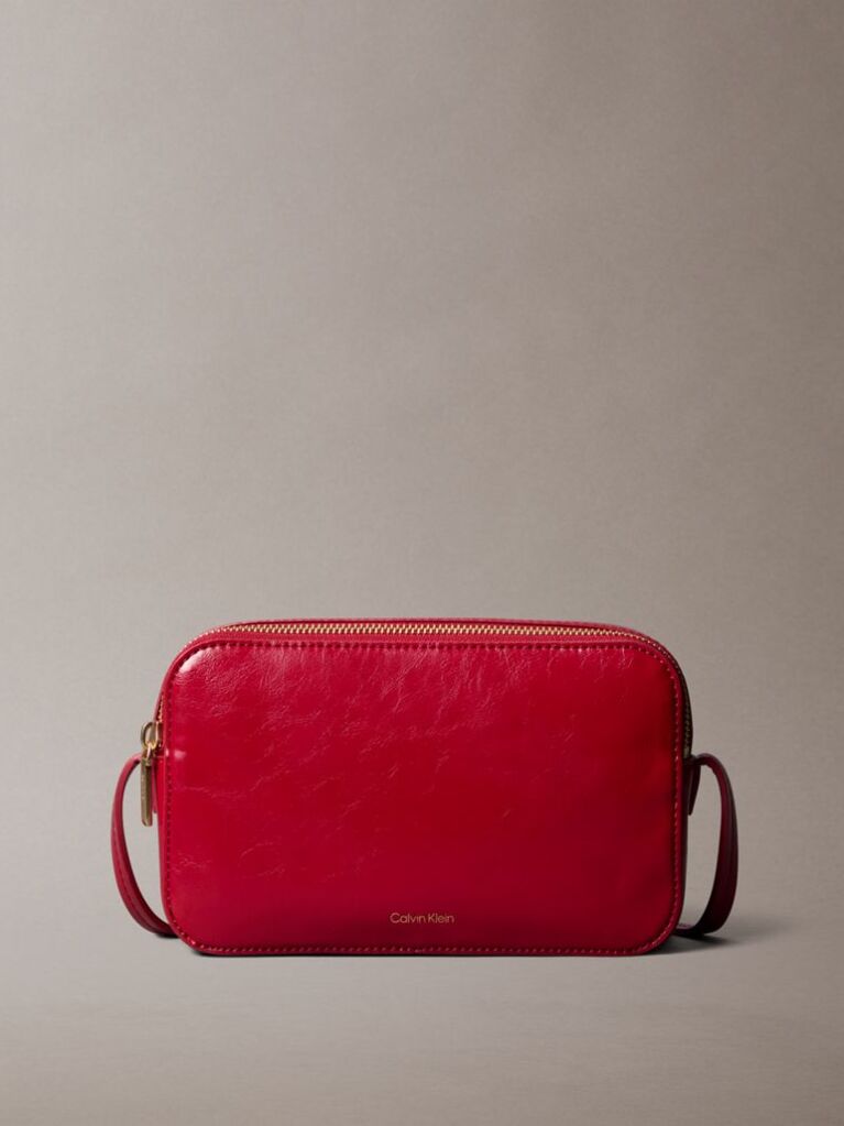 Red Glossy Foil Logo Crossbody Camera Bag  Women