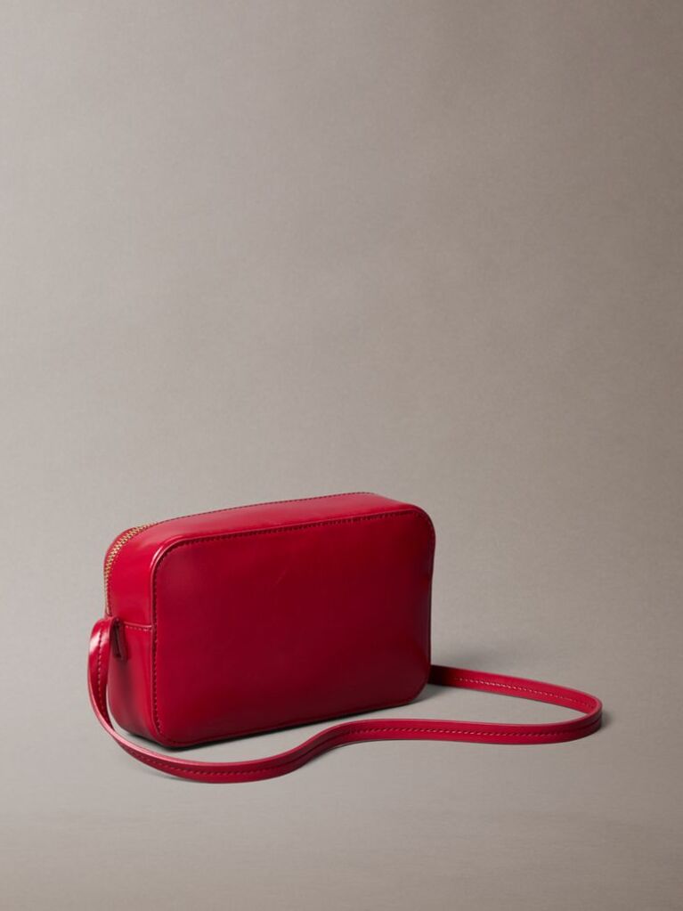 Red Glossy Foil Logo Crossbody Camera Bag  Women