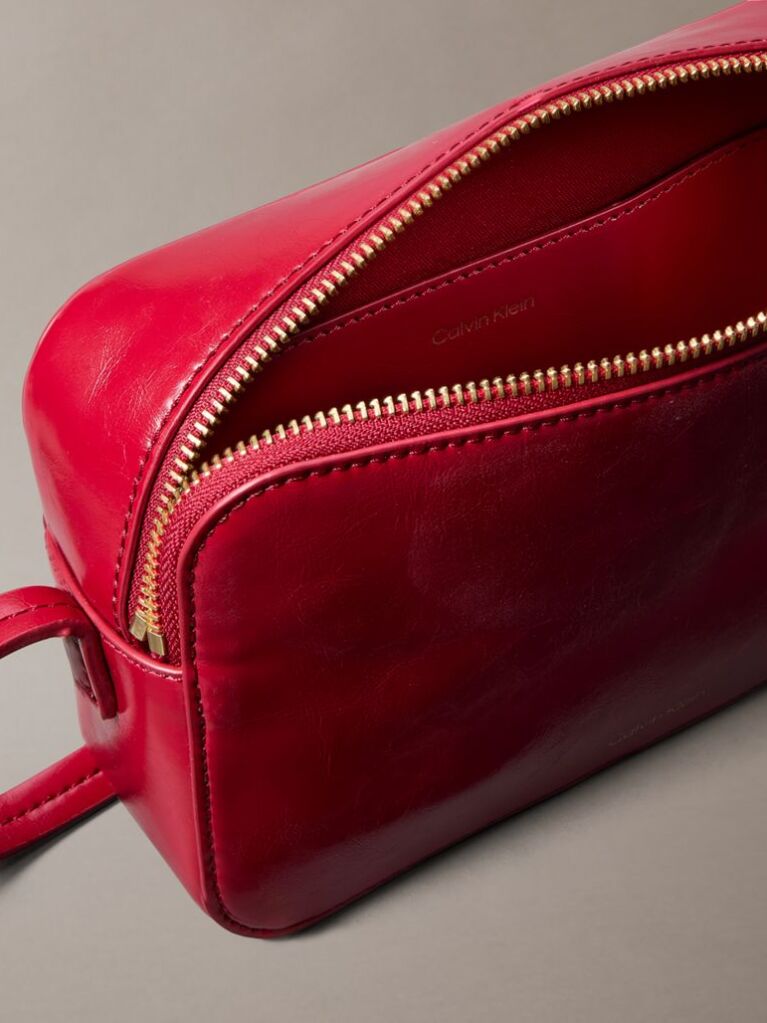 Red Glossy Foil Logo Crossbody Camera Bag  Women