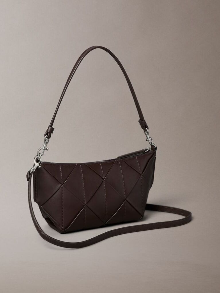 Brown Woven Emblem Shoulder Bag  Women