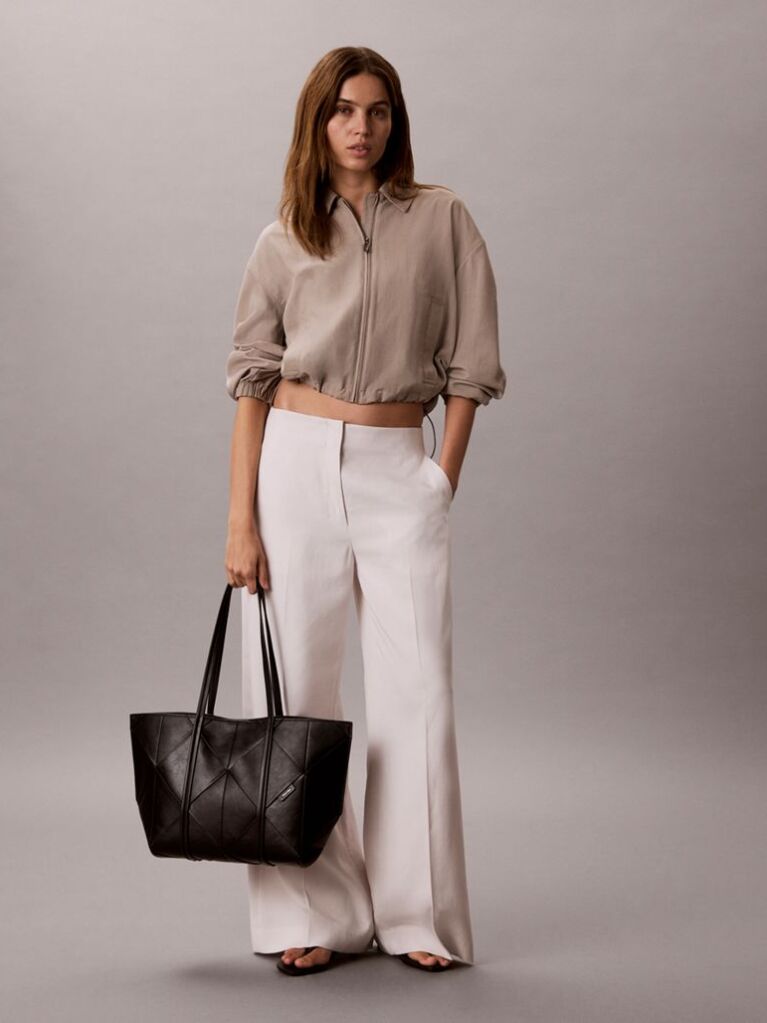Black Woven Emblem Tote Bag  Women