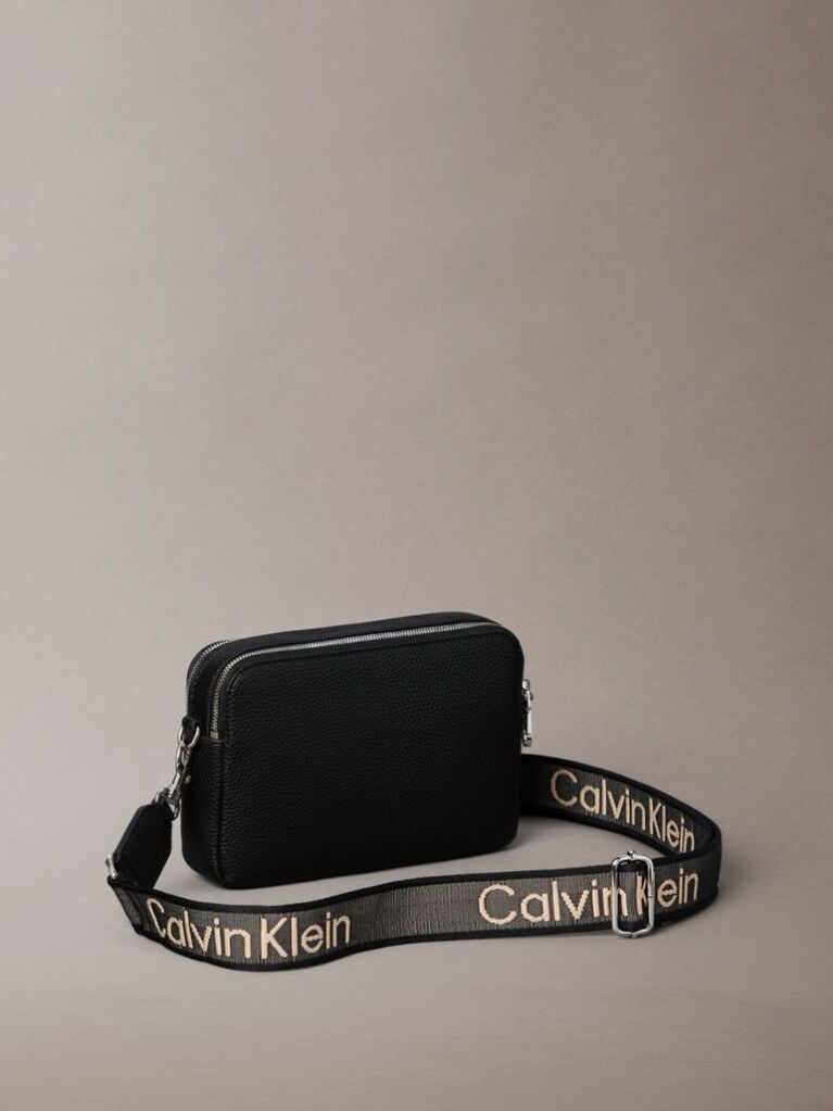 Black 2 Strap Logo Crossbody Camera Bag  Women