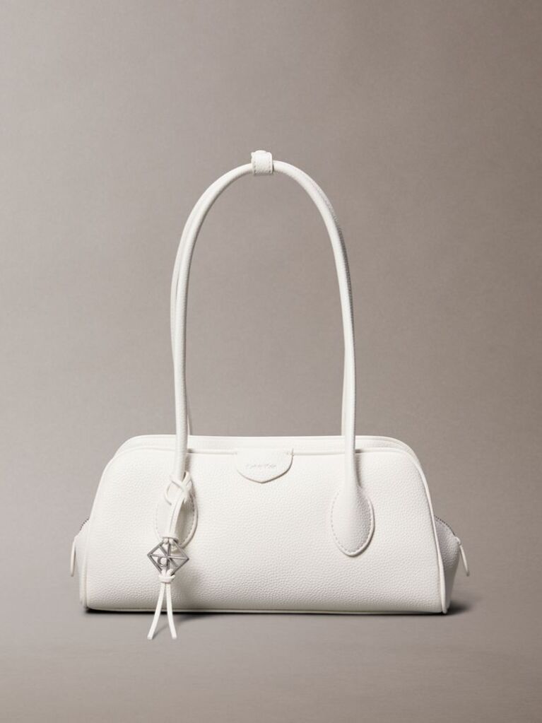 White Emblem Logo Pebble Shoulder Bag  Women