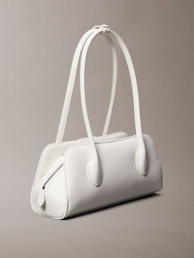 White Emblem Logo Pebble Shoulder Bag  Women