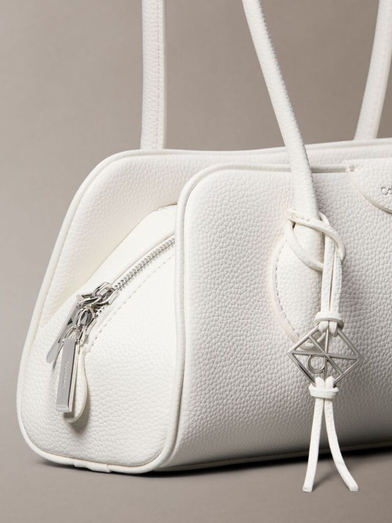 White Emblem Logo Pebble Shoulder Bag  Women