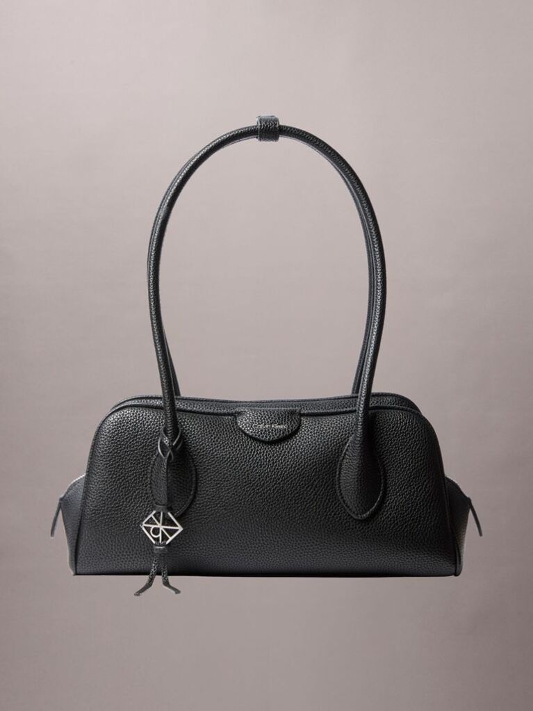 Black Emblem Logo Pebble Shoulder Bag  Women