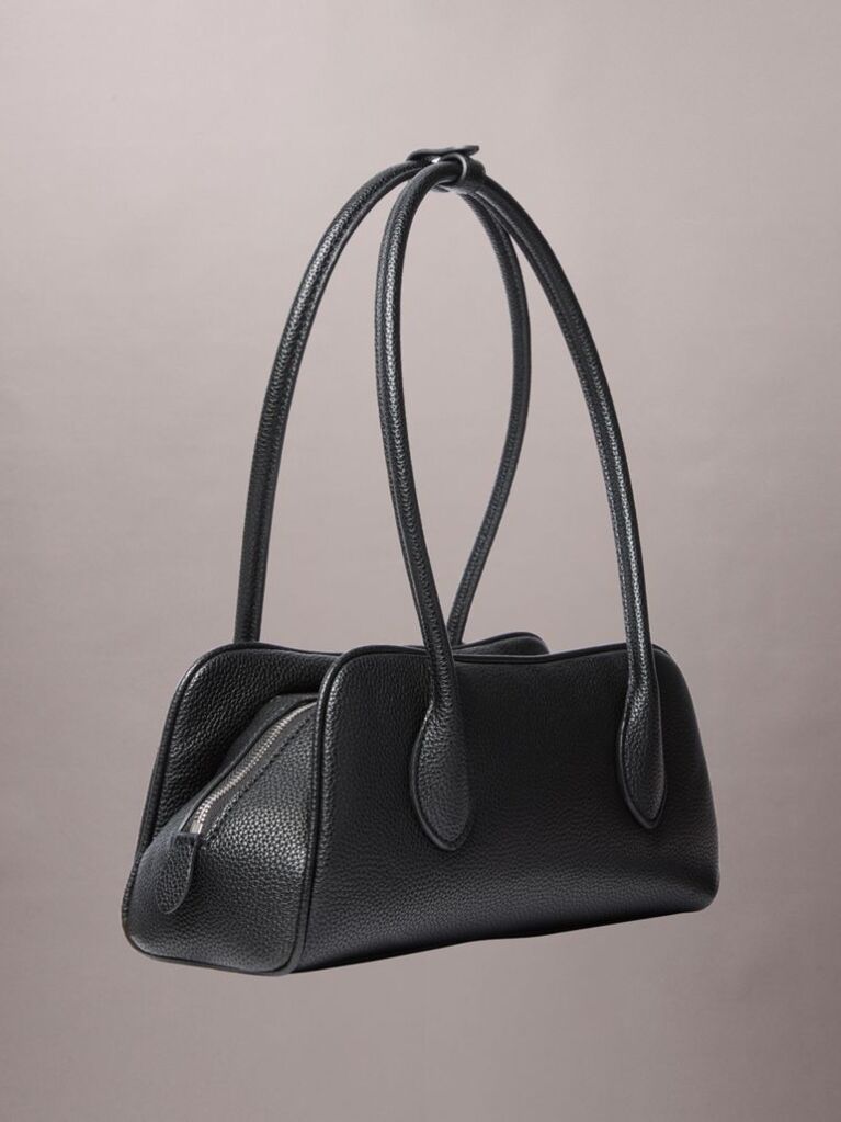 Black Emblem Logo Pebble Shoulder Bag  Women