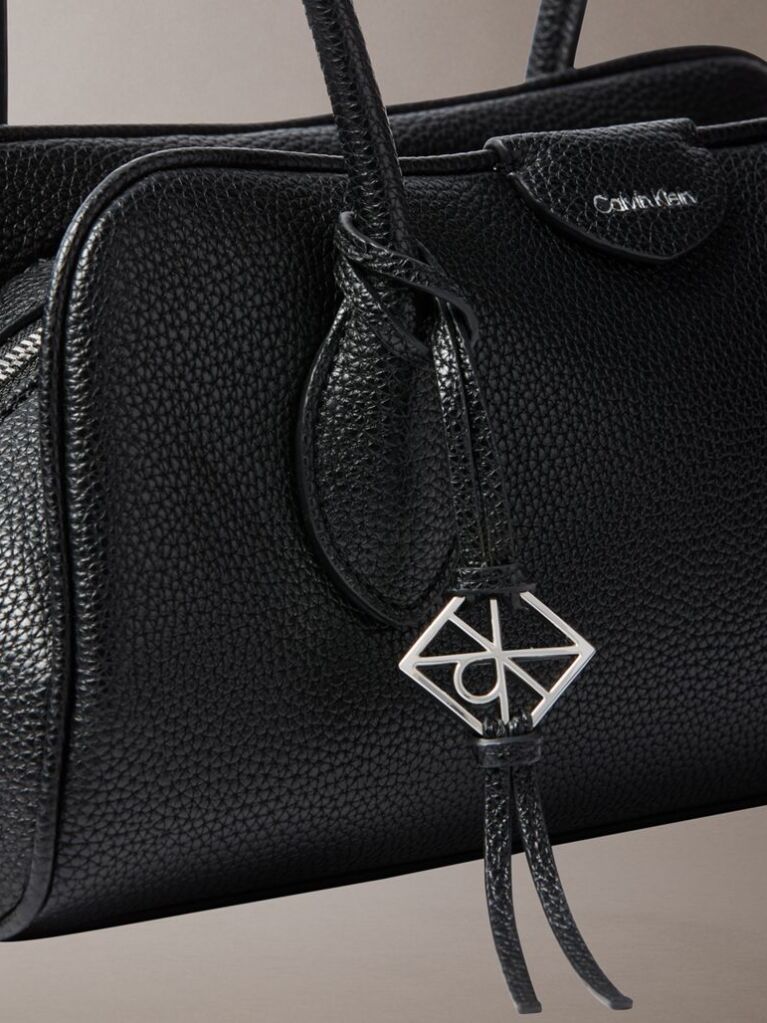 Black Emblem Logo Pebble Shoulder Bag  Women