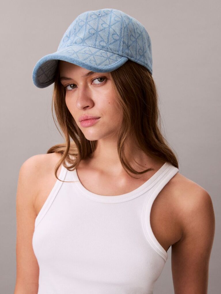 Denim Burnout Emblem Logo Denim Cap  Women