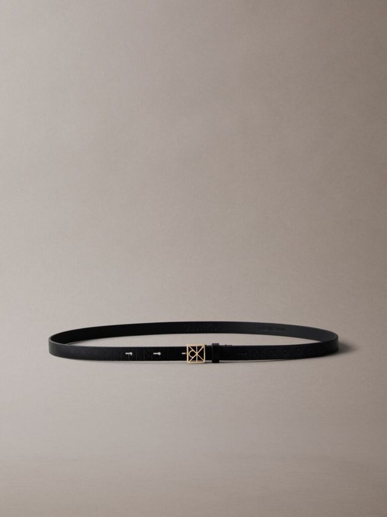 Black Full Grain Leather Skinny Logo Belt  Women